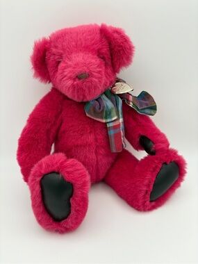 Vintage Victoria's Secret GUND Fuchsia Raspberry Plush Bear with Plaid Scarf